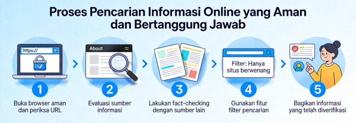 Animasi proses pencarian informasi online yang aman dan bertanggung jawab