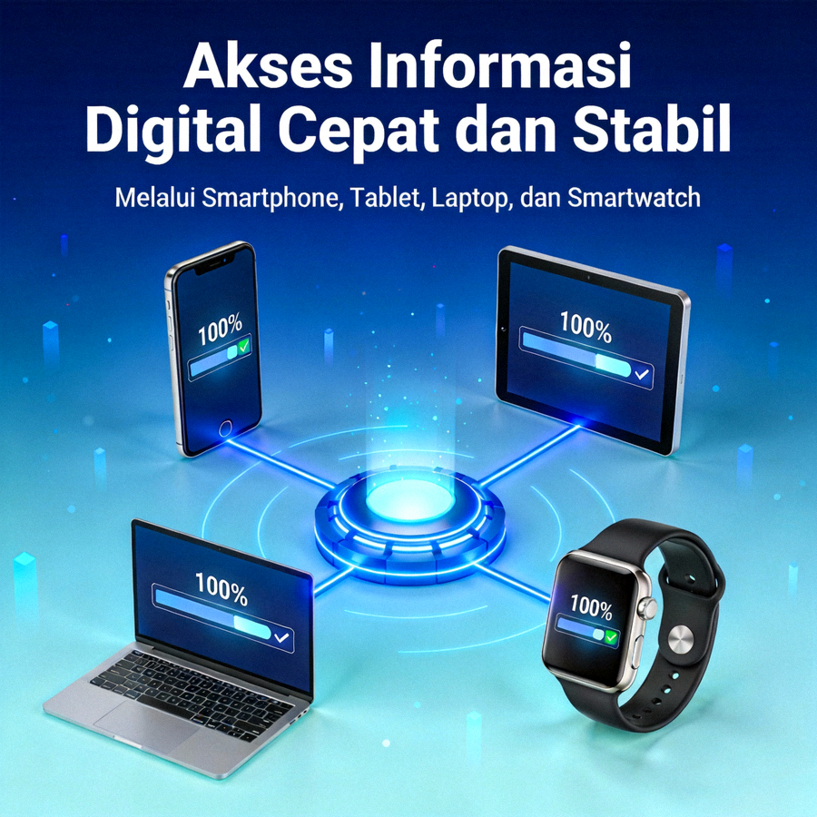 Konsep akses informasi digital yang cepat dan stabil melalui berbagai perangkat